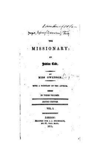Cover for Sydney Morgan · The Missionary, an Indian Tale - Vol. I (Paperback Book) (2016)