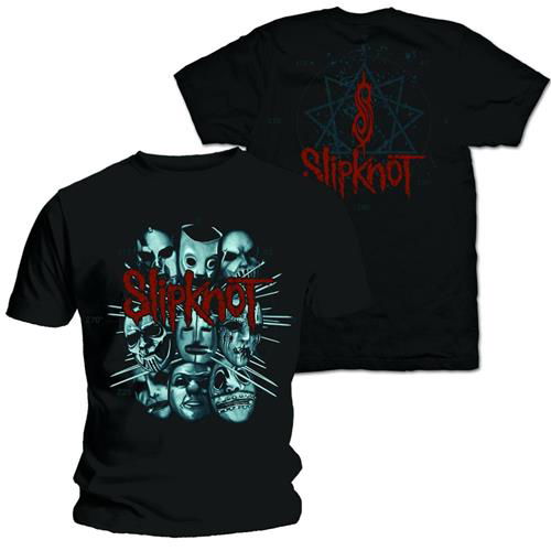 Slipknot Unisex T-Shirt: Masks 2 (Back Print) - Slipknot - Produtos - Bravado  - 5023209631580 - 19 de janeiro de 2015