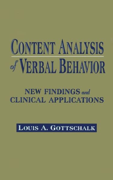 Cover for Louis A. Gottschalk · Content Analysis of Verbal Behavior: New Findings and Clinical Applications (Hardcover Book) (1995)