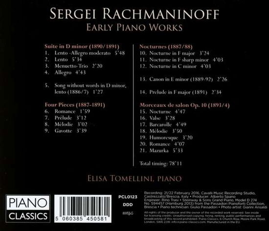 Cover for Rachmaninoff / Tomellini · Sergei Rachmaninoff: Early Piano Works (CD) (2017)