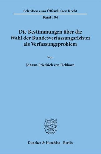 Cover for Eichborn · Die Bestimmungen über die Wahl (Bog) (1969)
