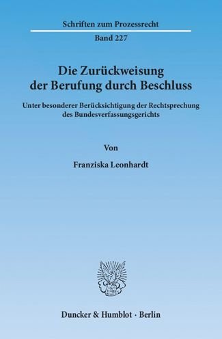 Cover for Leonhardt · Die Zurückweisung der Berufun (Bok) (2013)