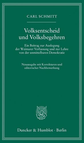 Cover for Schmitt · Volksentscheid und Volksbegehre (Buch) (2014)