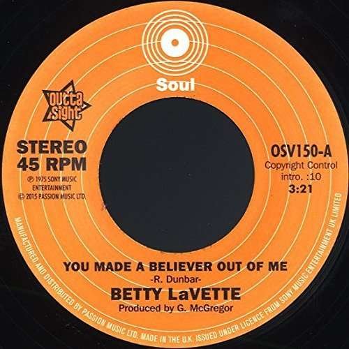 Cover for Betty Lavette · You Made a Believer out of Me / Thank You for (7&quot;) (2016)