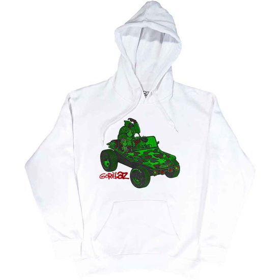 Gorillaz Unisex Pullover Hoodie: Green Jeep (White) - Gorillaz - Produtos - - 5056561059587 - 14 de novembro de 2022