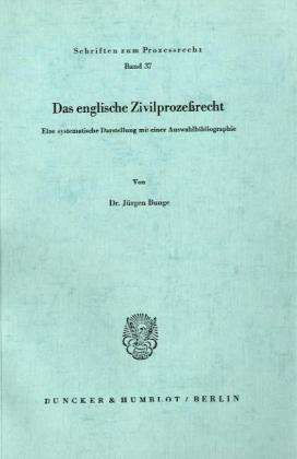 Cover for Bunge · Das englische Zivilprozeßrecht. (Book) (1974)