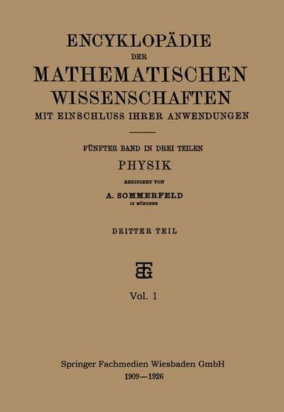 Cover for A. Sommerfeld · Encyklopadie der Mathematischen Wissenschaften mit Einschluss ihrer Anwendungen: Funfter Band: Physik (Paperback Book) (1909)