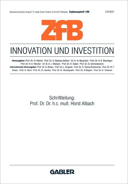 Cover for Horst Albach · Innovation und Investition - ZFB Special Issue (Paperback Book) [1999 edition] (1999)