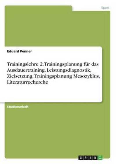 Cover for Penner · Trainingslehre 2. Trainingsplanu (Book) (2015)