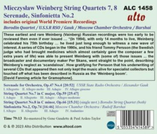 Mieczyslaw Weinberg: Str Qrts Nos. 7 & 8 - Borodin Quartet - Musik - ALTO - 5055354414589 - 16. Juni 2023