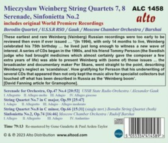 Mieczyslaw Weinberg: Str Qrts Nos. 7 & 8 - Borodin Quartet - Musik - ALTO - 5055354414589 - 16. juni 2023