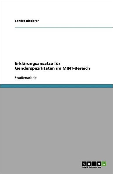 Cover for Riederer · Erklärungsansätze für Gendersp (Buch) [German edition] (2011)