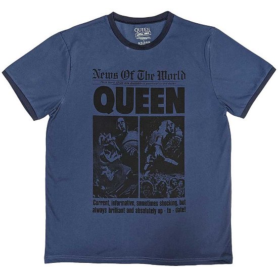 Queen Unisex Ringer T-Shirt: News of the World 40th Front Page - Queen - Koopwaar -  - 5056737210590 - 