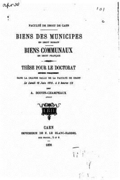 Cover for A Boivin-Champeaux · Biens des municipes en droit romain, Biens communaux en droit francais (Paperback Book) (2015)