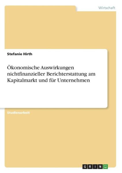 Cover for Hirth · Ökonomische Auswirkungen nichtfin (Book)