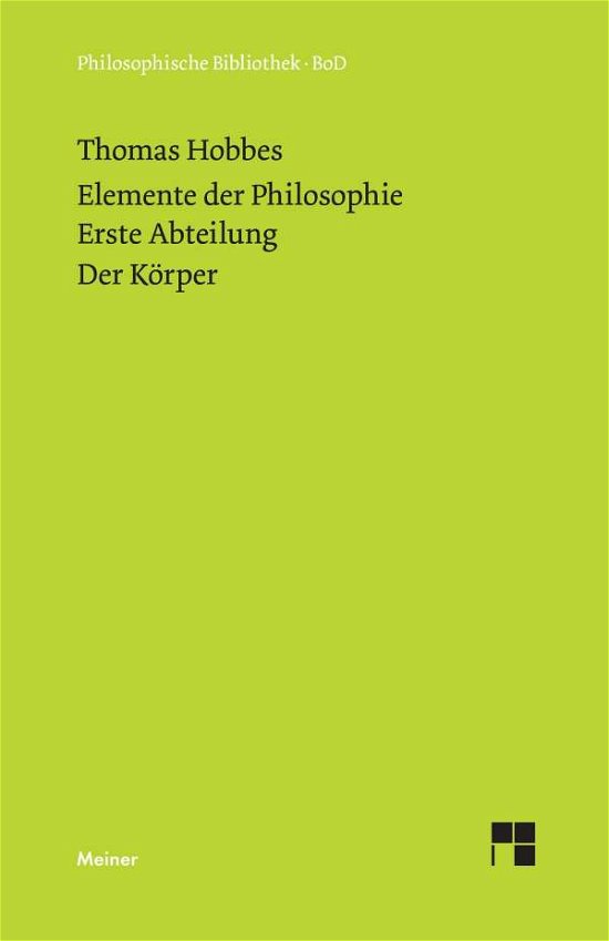 Cover for Thomas Hobbes · Elemente Der Philosophie (Hardcover Book) [German edition] (1997)