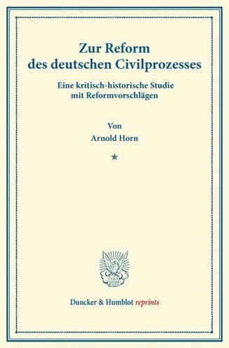 Cover for Horn · Zur Reform des deutschen Civilproz (Book) (2013)