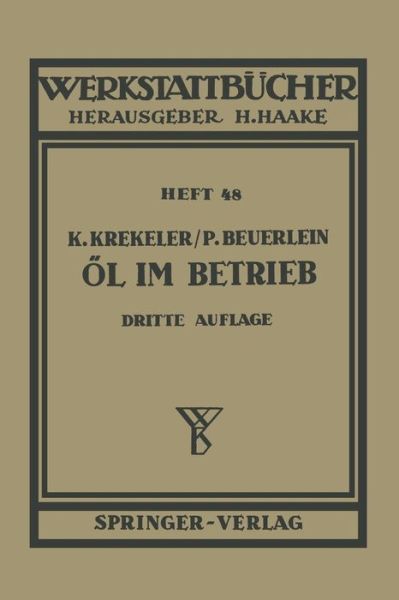 Cover for K Krekeler · Ol Im Betrieb - Werkstattba1/4cher (Paperback Book) (1953)