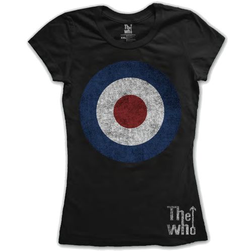 The Who Ladies T-Shirt: Target Distressed (Black) - The Who - Gadżety - Rockoff - 5055295338593 - 28 marca 2013