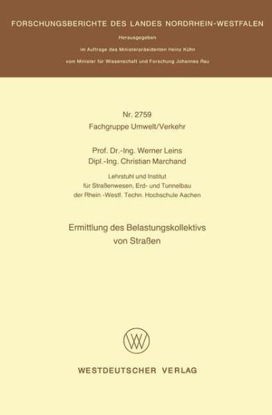 Cover for Werner Leins · Ermittlung Des Belastungskollektivs Von Strassen (Pocketbok) [1978 edition] (1978)