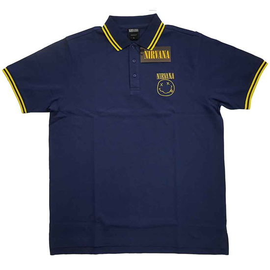 Cover for Nirvana · Nirvana Unisex Polo Shirt: Happy Face (Bekleidung) [size S] [Blue - Unisex edition]