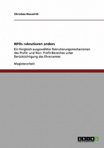 Cover for Neuwirth · NPOs rekrutieren anders (Bok) [German edition] (2013)