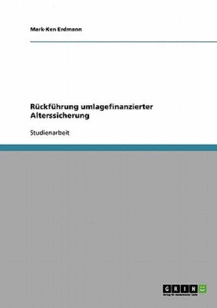 Cover for Erdmann · Rückführung umlagefinanzierter (Book) [German edition] (2013)