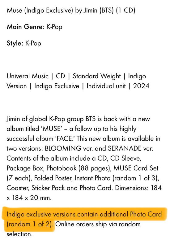 Cover for Jimin (Bts) · MUSE (INDIGO EXCL) by JIMIN (BTS) (CD/Merch) (2024)