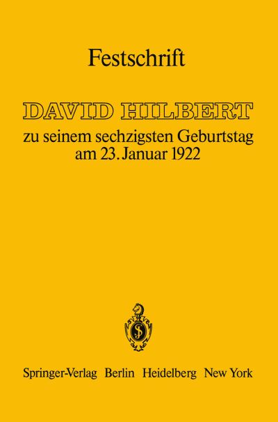 Cover for Otto Blumenthal · Festschrift: Zu Seinem Sechzigsten Geburtstag am 23.Januar 1922 (Hardcover Book) [Reprint der Erstaufl. Berlin 1922 edition] (1982)