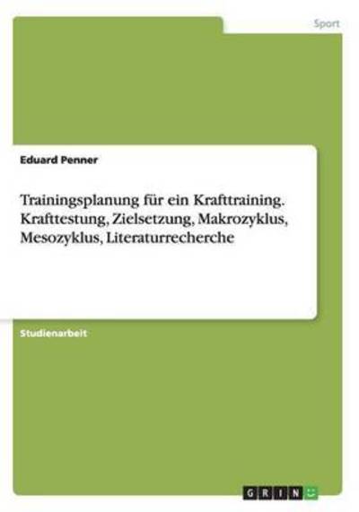 Cover for Penner · Trainingsplanung für ein Krafttr (Book) (2015)