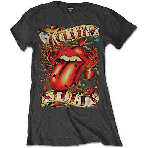 The Rolling Stones Ladies T-Shirt: Tongue & Stars - The Rolling Stones - Marchandise - ROFF - 5055295353602 - 6 juillet 2016