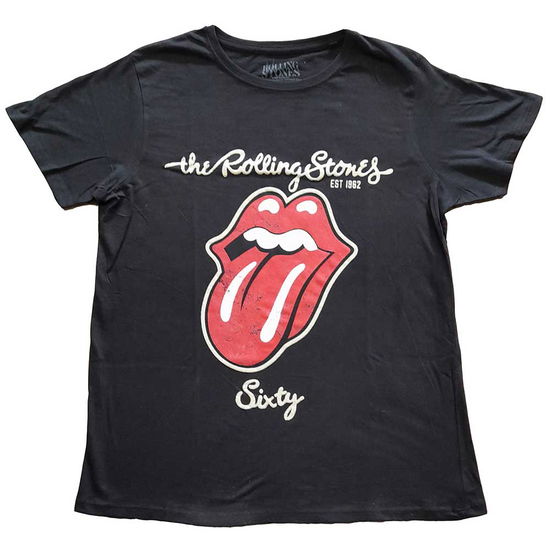 The Rolling Stones Ladies T-Shirt: Sixty Plastered Tongue (Suede Applique) - The Rolling Stones - Produtos -  - 5056561035604 - 