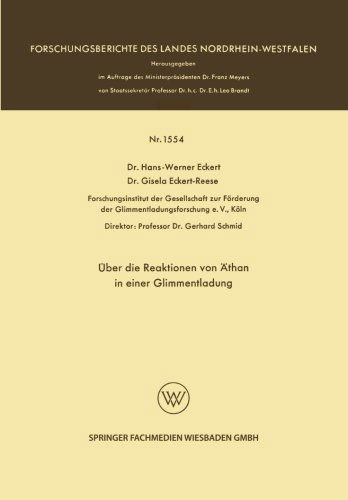 Cover for Hans-Werner Eckert · UEber Die Reaktionen Von AEthan in Einer Glimmentladung - Forschungsberichte Des Landes Nordrhein-Westfalen (Pocketbok) [1970 edition] (1970)