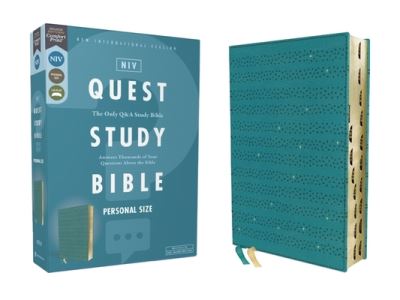 Cover for Christianity Christianity Today Intl. · NIV, Quest Study Bible, Personal Size, Leathersoft, Teal, Thumb Indexed, Comfort Print The Only Q and a Study Bible (Book) (2021)