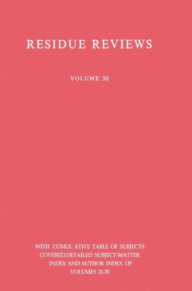 Cover for Francis A. Gunther · Residue Reviews / Ruckstandsberichte - Reviews of Environmental Contamination and Toxicology (Paperback Book) [Softcover reprint of the original 1st ed. 1969 edition]