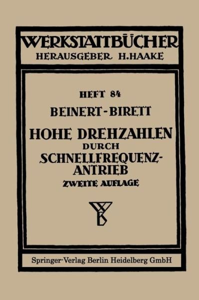 Cover for F Beinert · Hohe Drehzahlen Durch Schnellfrequenz-antrieb - Werkstattba1/4cher (Paperback Book) (1954)