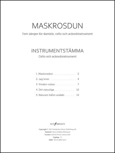 Cover for Maskrosdun : fem sånger för damkör, cello och ackordinstrument. Instrumentstämma (Paperback Book) (2021)