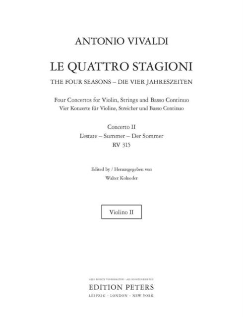 Cover for Antonio Vivaldi · The Four Seasons, Concerti Op. 8; No. 2 in G minor RV315 Summer (Violin 2 Part) (Partituren) (2001)