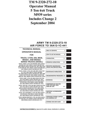 TM 9-2320-272-10 Operator Manual 5 Ton 6x6 Truck M939 series Includes Change 2 September 2004 - US Army - Bøker - Ocotillo Press - 9781954285606 - 26. juli 2021