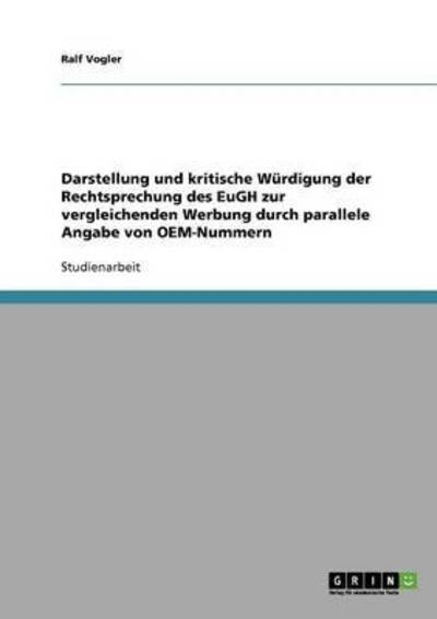 Cover for Vogler · Darstellung und kritische Würdig (Bok)