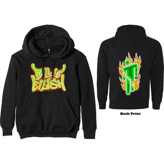 Cover for Billie Eilish · Billie Eilish Unisex Pullover Hoodie: Airbrush Flames Blohsh (Black) (Back Print) (Hoodie)