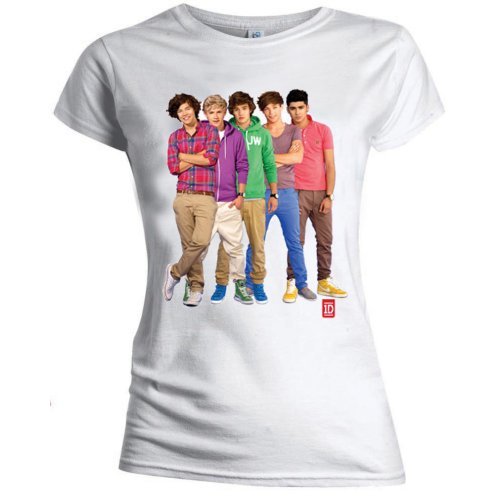 Cover for One Direction · One Direction Ladies T-Shirt: Group Standing Colour (Skinny Fit) (T-shirt) [size S] [White - Ladies edition] (2013)