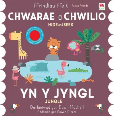 Cover for Really Decent Books · Chwarae a Chwilio: yn y Jyngl / Hide and Seek: in the Jungle (Board book) [Bilingual edition] (2023)