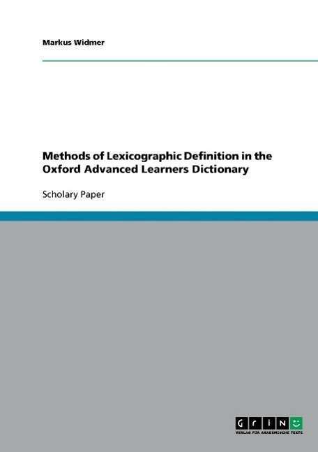 Cover for Widmer · Methods of Lexicographic Definit (Book) (2007)