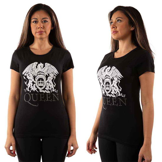 Cover for Queen · Queen Ladies T-Shirt: Logo (Embellished) (T-shirt) [size S] [Black - Ladies edition]