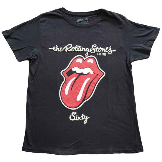 The Rolling Stones Ladies T-Shirt: Sixty Plastered Tongue (Suede Applique) - The Rolling Stones - Produtos -  - 5056561038612 - 