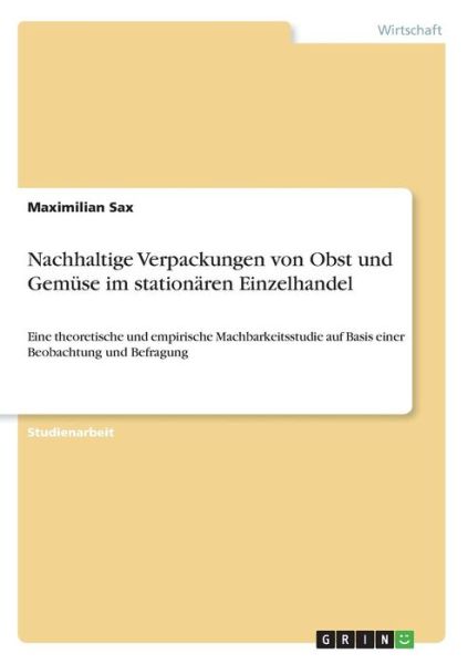 Cover for Sax · Nachhaltige Verpackungen von Obst u (Book)