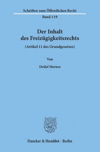 Cover for Merten · Der Inhalt des Freizügigkeitsrec (Book) (1970)