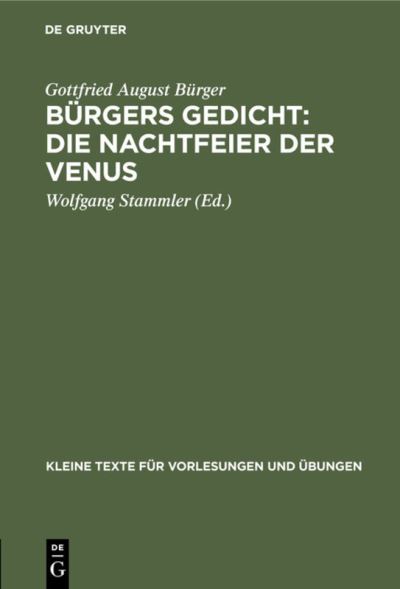 Cover for Gottfried August Brger · Brgers Gedicht (N/A) (1914)