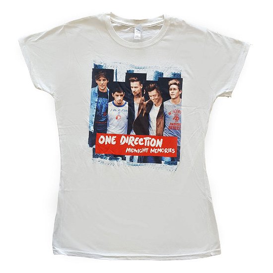 Cover for One Direction · One Direction Ladies T-Shirt: Midnight Memories Strips (T-shirt) [size S] [White - Ladies edition]